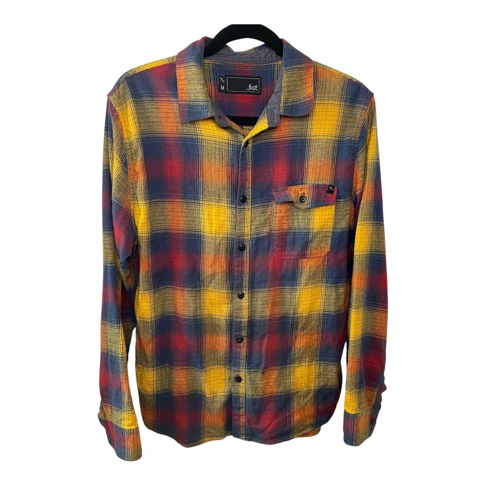 LOST Men's‎ Medium Plaid Flannel Button Down Long Sleeve Shirt Camp Casual Fall